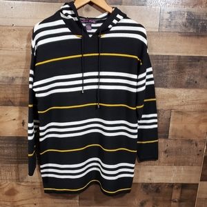 Elena Wang NWOT oversized White Yellow striped hooded tunic top‎ Womans Sz Small